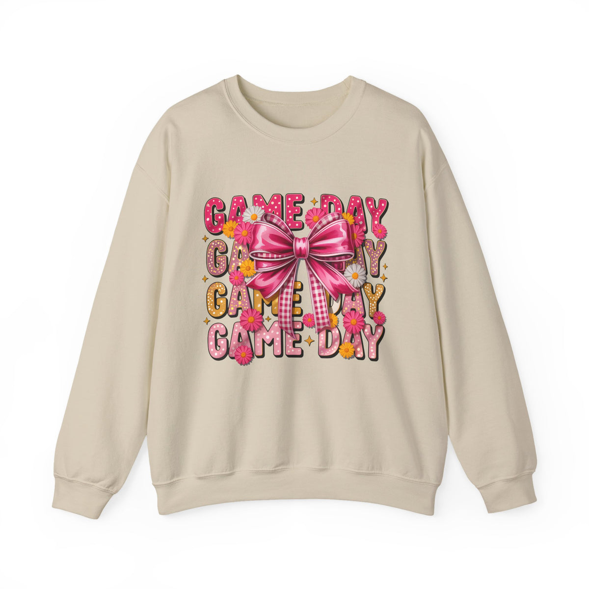 Game Day Bow Sweatshirt — Pink Cheer Graphic Crewneck