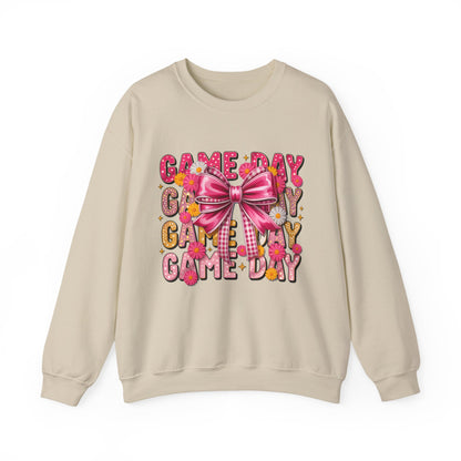 Game Day Bow Sweatshirt — Pink Cheer Graphic Crewneck
