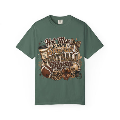 Football Mama T-Shirt – "Hot Mess Always Stressed" Graphic Tee for Cheerful Game Day Moms