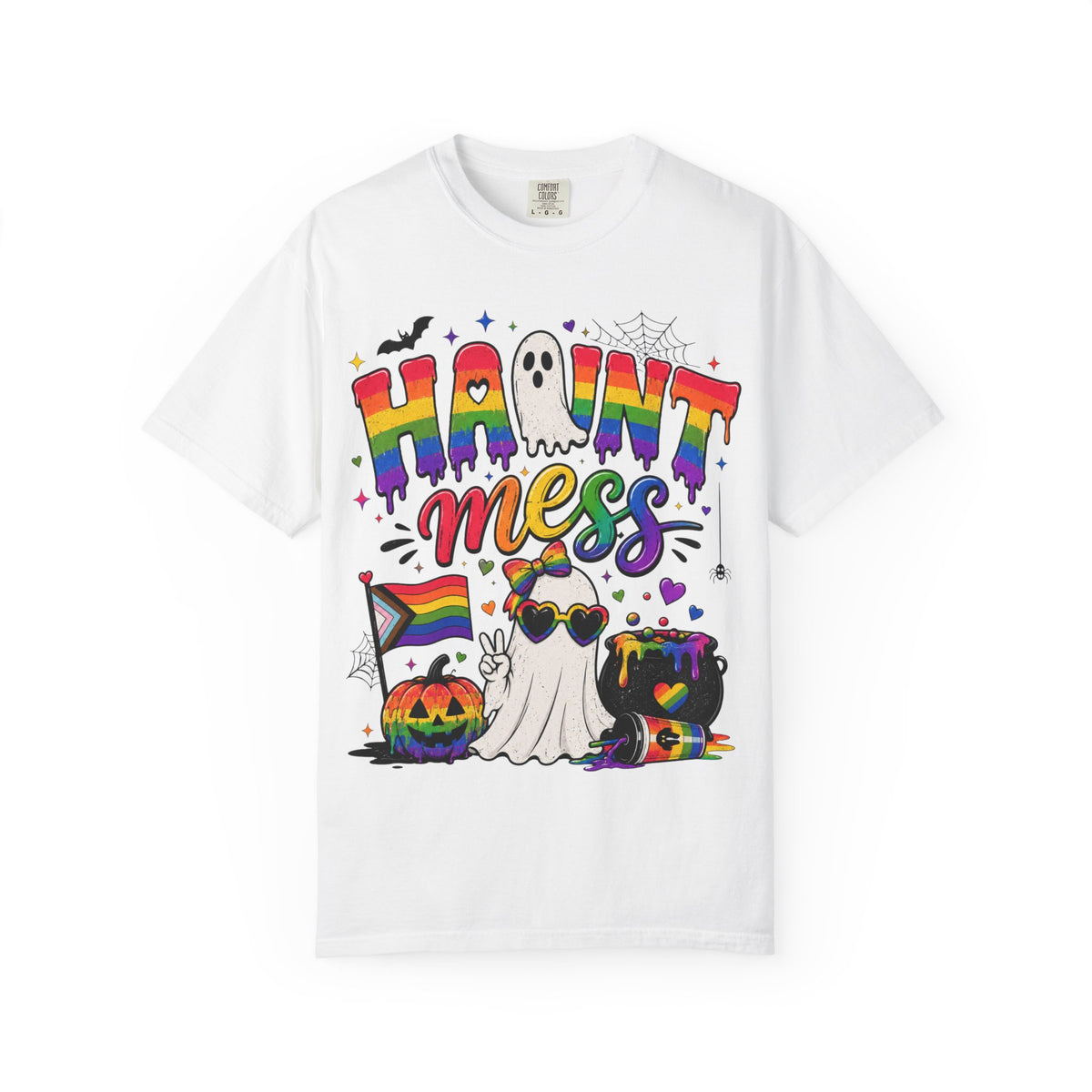 Haunt Mess Pride Halloween T-Shirt — Rainbow Ghost Graphic Tee