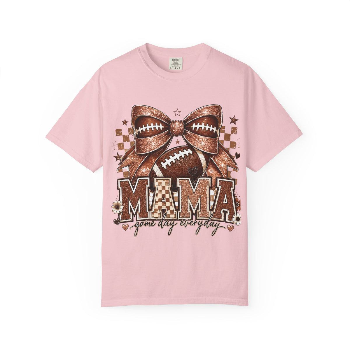 Mama Football Mom T-Shirt — "Mama" Glitter Bow Game Day Tee