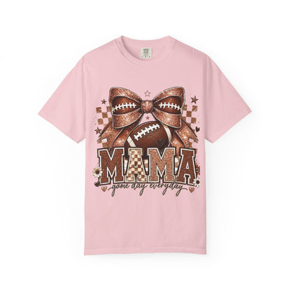 Mama Football Mom T-Shirt — "Mama" Glitter Bow Game Day Tee