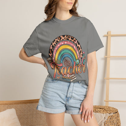Teacher Rainbow Leopard Graphic T-Shirt — Cute Back-to-School Gift for Educators