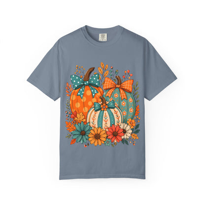 Autumn Floral Pumpkins T-Shirt — Fall Harvest Graphic Tee