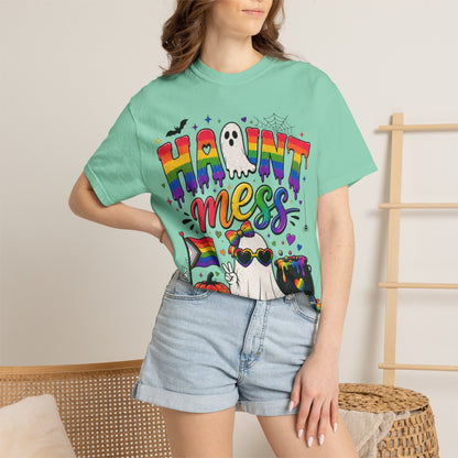 Haunt Mess Pride Halloween T-Shirt — Rainbow Ghost Graphic Tee