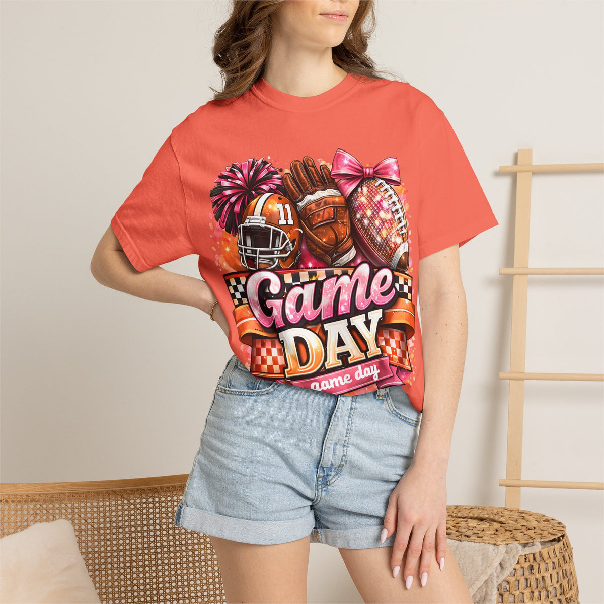 Game Day Football Tee — Cheerleader & Pom Pom Sports Shirt