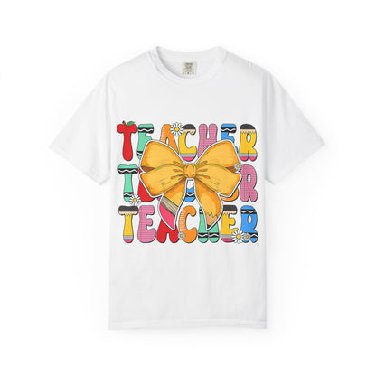 Teacher Bow T-Shirt — Colorful Retro Teacher Appreciation Tee