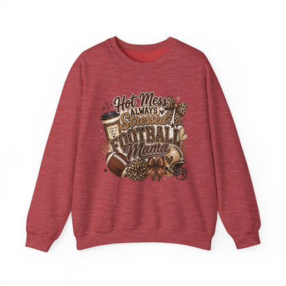 Football Mama Sweatshirt – "Hot Mess Always Stressed" Cozy Crewneck