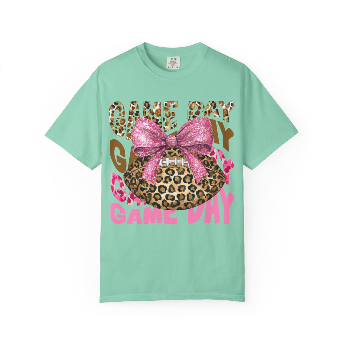 Game Day Leopard Football T-Shirt — Pink Bow Tailgate Tee for Women & Fans