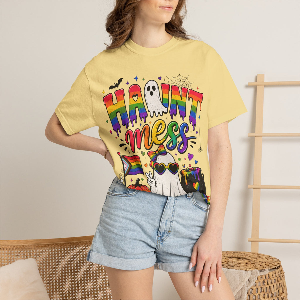 Haunt Mess Pride Halloween T-Shirt — Rainbow Ghost Graphic Tee