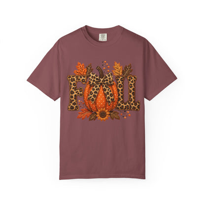 Fall Leopard Pumpkin T-Shirt — Autumn Leaves Graphic Tee