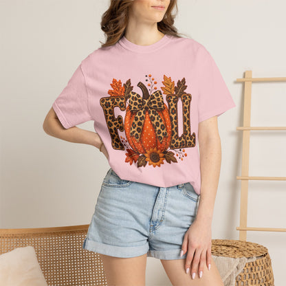 Fall Leopard Pumpkin T-Shirt — Autumn Leaves Graphic Tee