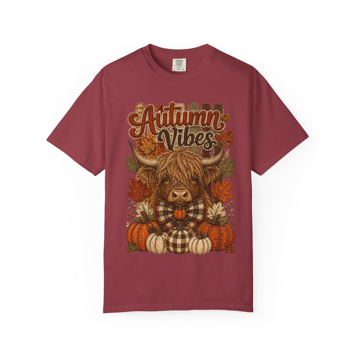 Autumn Vibes Highland Cow T-Shirt — Cute Fall Pumpkin Plaid Tee