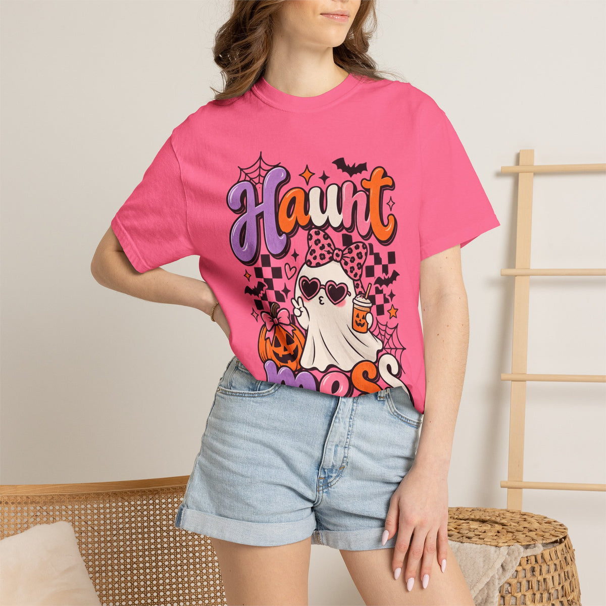 Haunt Mess Halloween T-Shirt — Cute Ghost, Pumpkin & Candy Design