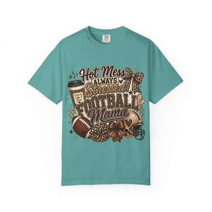 Football Mama T-Shirt – "Hot Mess Always Stressed" Graphic Tee for Cheerful Game Day Moms