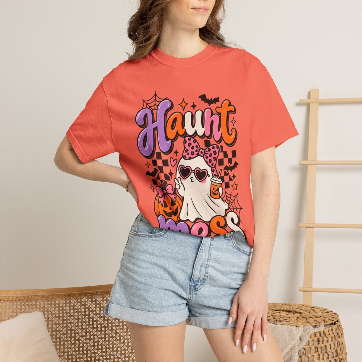 Haunt Mess Halloween T-Shirt — Cute Ghost, Pumpkin & Candy Design