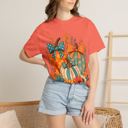Autumn Floral Pumpkins T-Shirt — Fall Harvest Graphic Tee