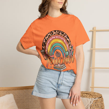 Teacher Rainbow Leopard Graphic T-Shirt — Cute Back-to-School Gift for Educators