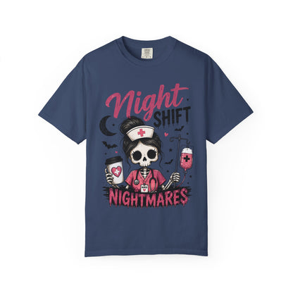 Night Shift Nightmares T-Shirt — Nurse Skull Horror Medical Staff Tee