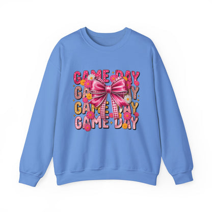 Game Day Bow Sweatshirt — Pink Cheer Graphic Crewneck