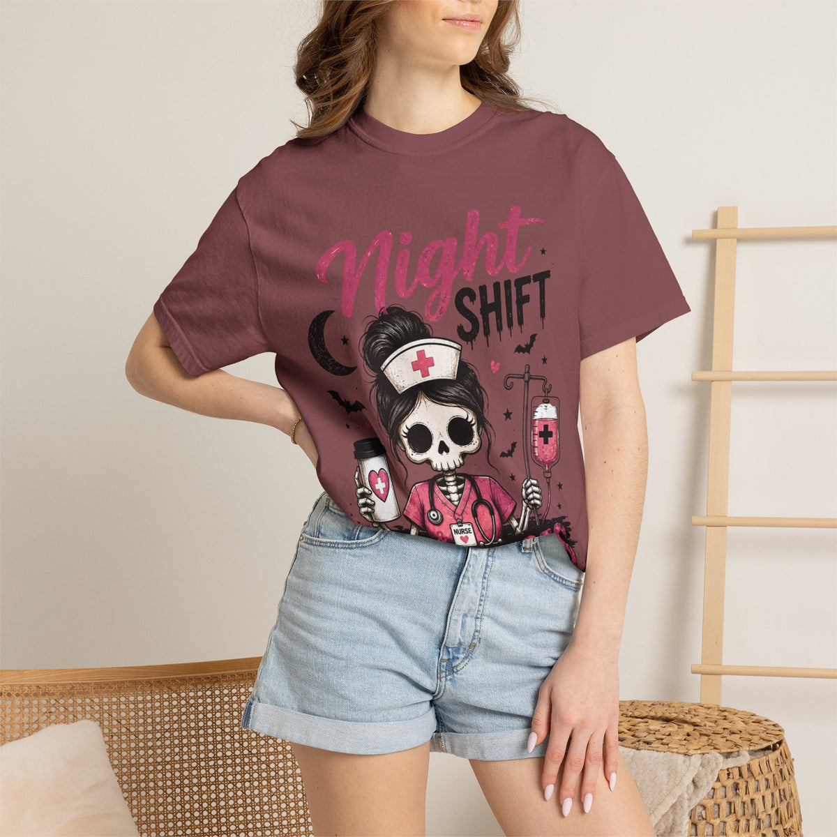 Night Shift Nightmares T-Shirt — Nurse Skull Horror Medical Staff Tee