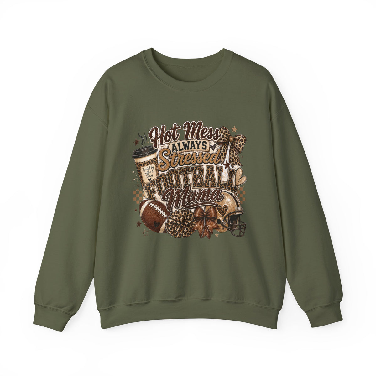 Football Mama Sweatshirt – "Hot Mess Always Stressed" Cozy Crewneck