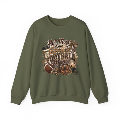 Football Mama Sweatshirt – "Hot Mess Always Stressed" Cozy Crewneck