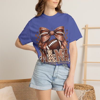 Mama Football Mom T-Shirt — "Mama" Glitter Bow Game Day Tee