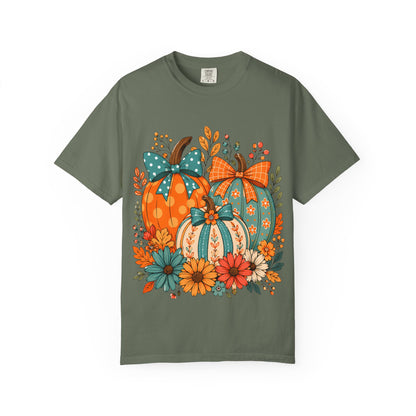 Autumn Floral Pumpkins T-Shirt — Fall Harvest Graphic Tee