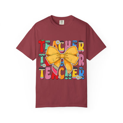 Teacher Bow T-Shirt — Colorful Retro Teacher Appreciation Tee
