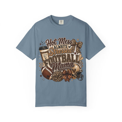 Football Mama T-Shirt – "Hot Mess Always Stressed" Graphic Tee for Cheerful Game Day Moms