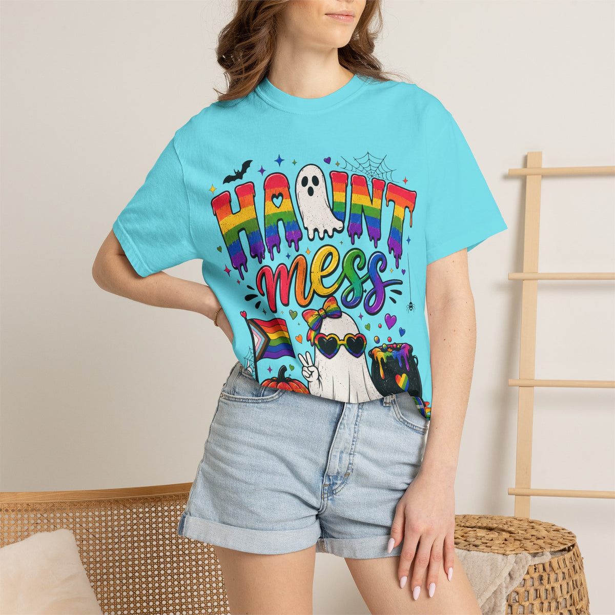 Haunt Mess Pride Halloween T-Shirt — Rainbow Ghost Graphic Tee