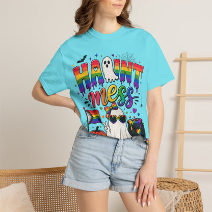 Haunt Mess Pride Halloween T-Shirt — Rainbow Ghost Graphic Tee