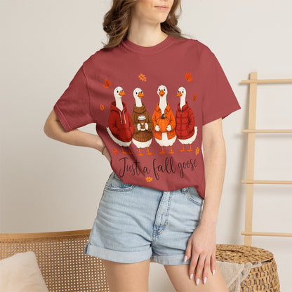 Fall Geese Tee – “Just a Fall Goose” Cute Autumn Goose Graphic T-Shirt
