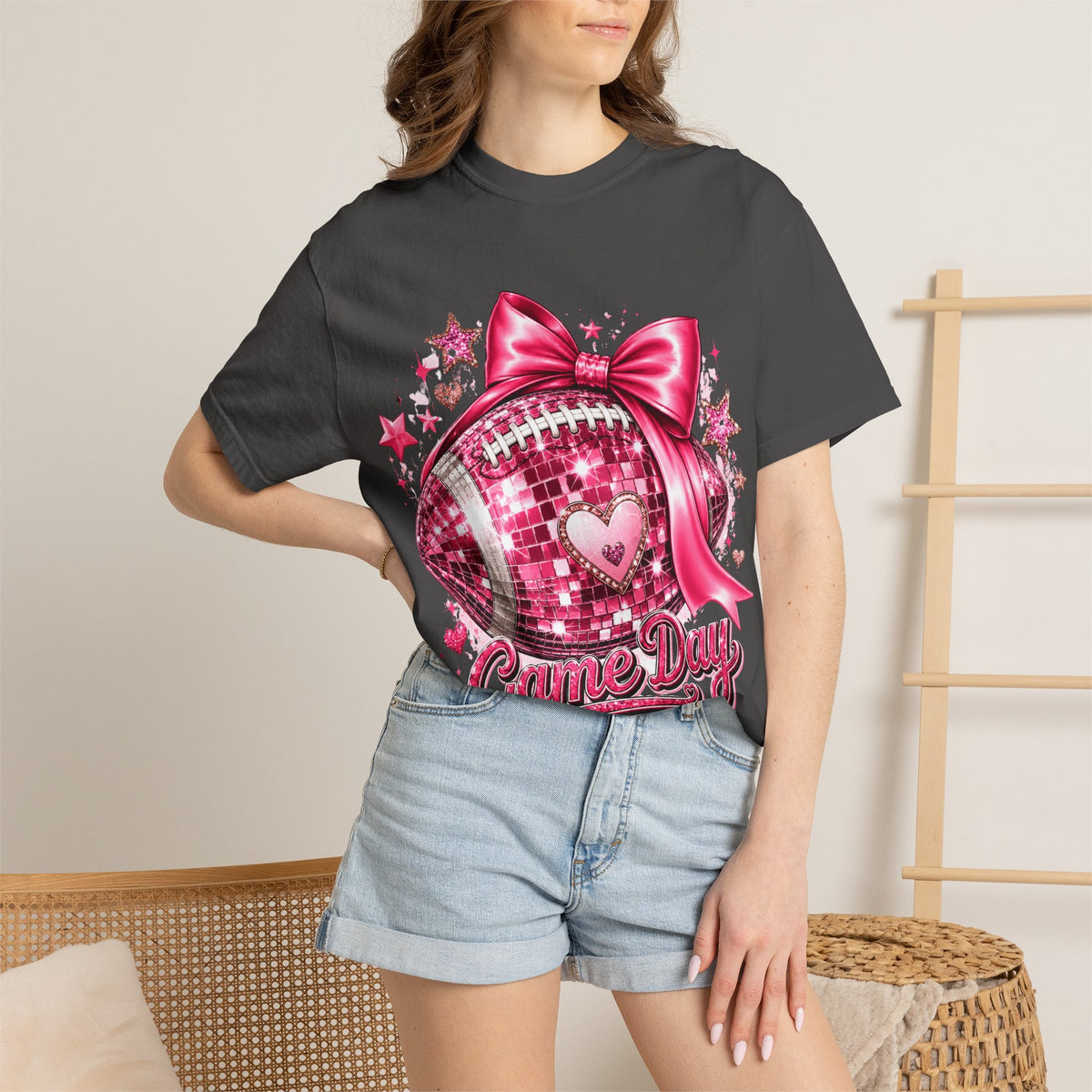 Game Day Pink Football T-Shirt — Sparkle Bow 'Game Day' Tee