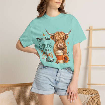 Pumpkin Spice and Jesus T-Shirt — Fall Cow Coffee Graphic Tee