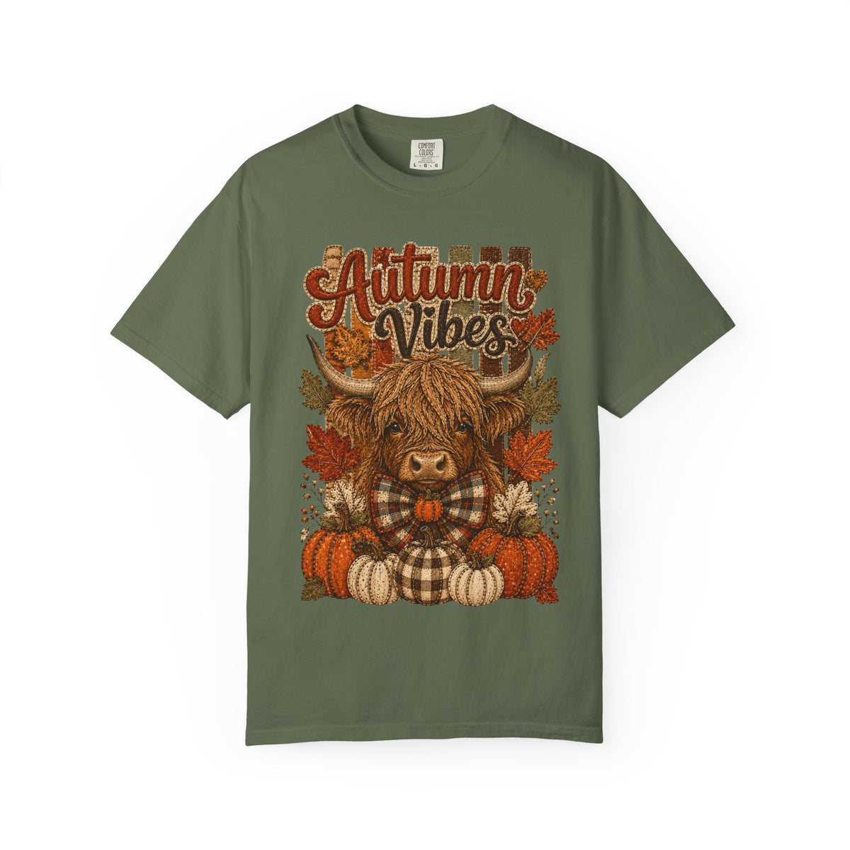 Autumn Vibes Highland Cow T-Shirt — Cute Fall Pumpkin Plaid Tee