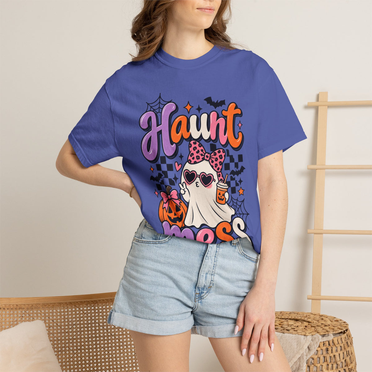 Haunt Mess Halloween T-Shirt — Cute Ghost, Pumpkin & Candy Design
