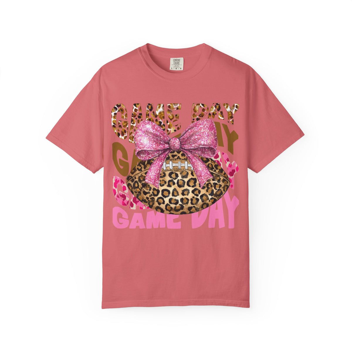 Game Day Leopard Football T-Shirt — Pink Bow Tailgate Tee for Women & Fans