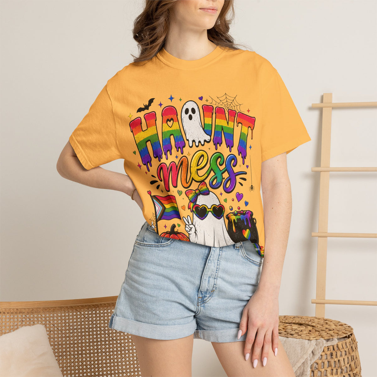 Haunt Mess Pride Halloween T-Shirt — Rainbow Ghost Graphic Tee