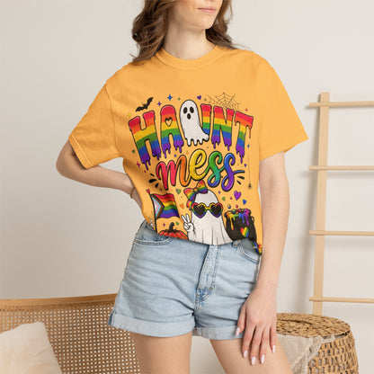 Haunt Mess Pride Halloween T-Shirt — Rainbow Ghost Graphic Tee