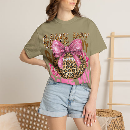 Game Day Leopard Football T-Shirt with Pink Glitter Bow