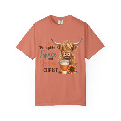 Pumpkin Spice and Jesus T-Shirt — Fall Cow Coffee Graphic Tee