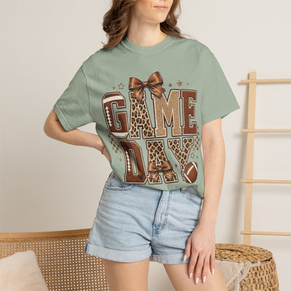 Game Day T-Shirt — Leopard Print Football Tee with Bow