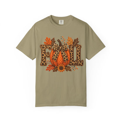 Fall Leopard Pumpkin T-Shirt — Autumn Leaves Graphic Tee