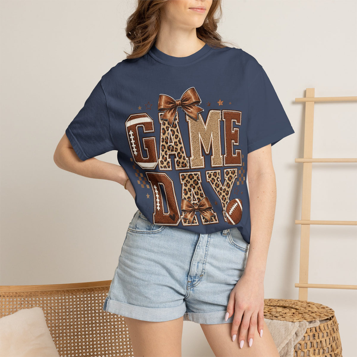 Game Day T-Shirt — Leopard Print Football Tee with Bow