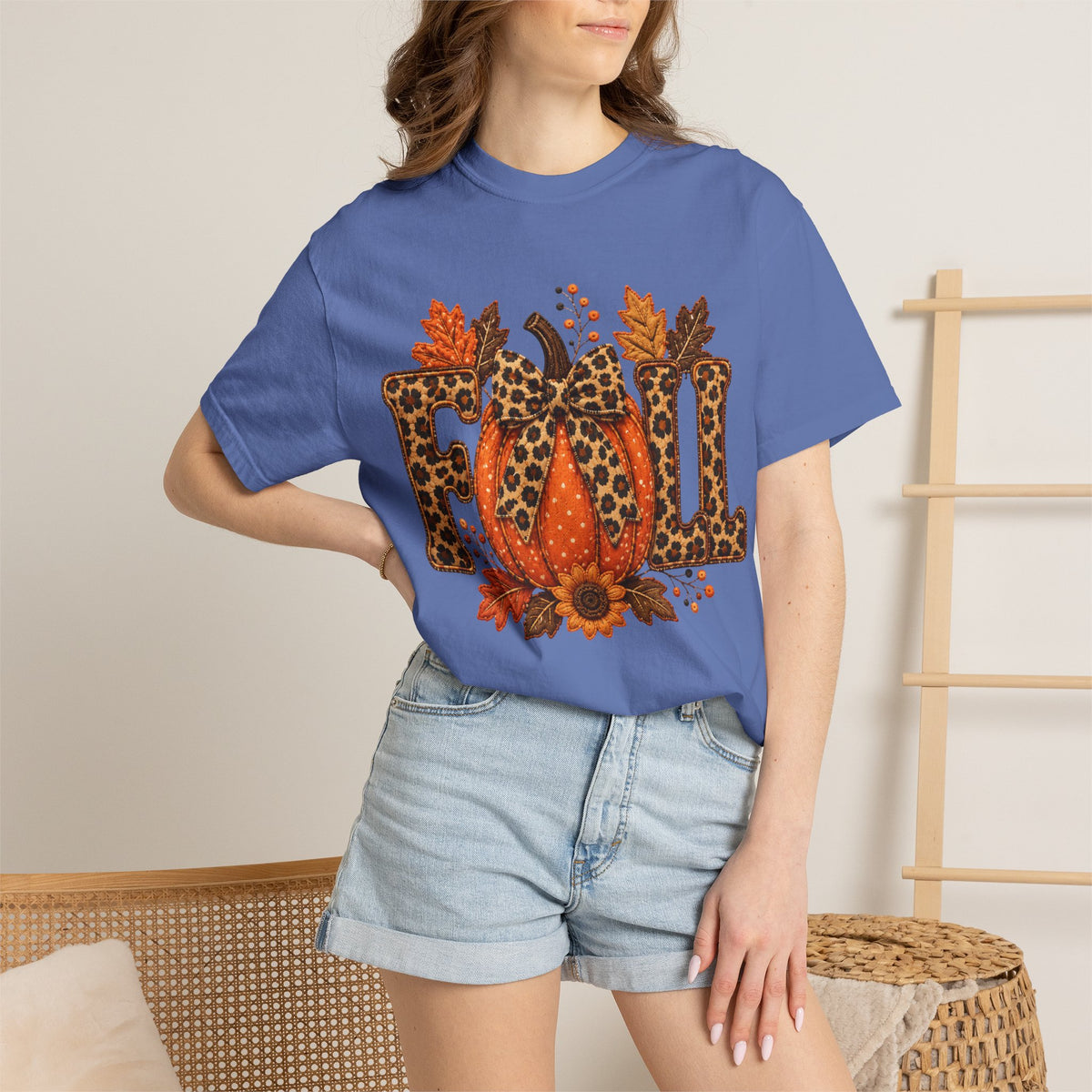 Fall Leopard Pumpkin T-Shirt — Autumn Leaves Graphic Tee