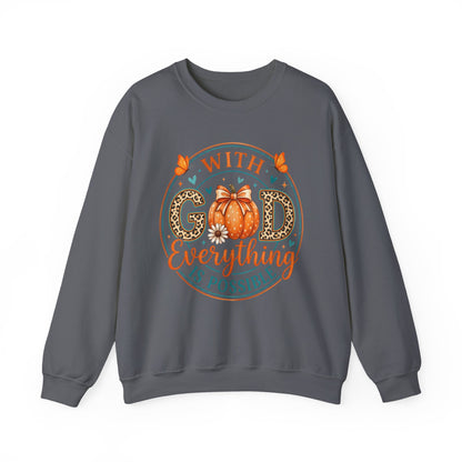 Christian Fall Sweatshirt - "With God Everything Is Possible" Pumpkin Crewneck