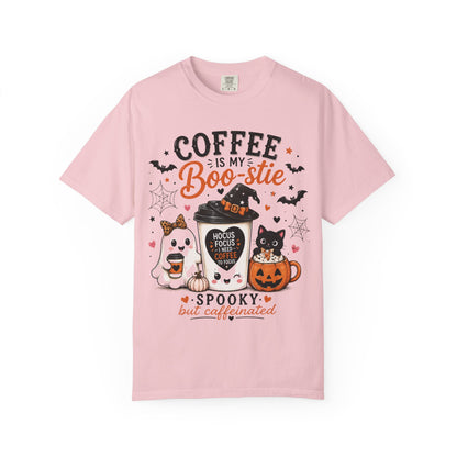 Coffee Is My Boo-stie Halloween Tee — Spooky But Caffeinated Cat & Pumpkin Design