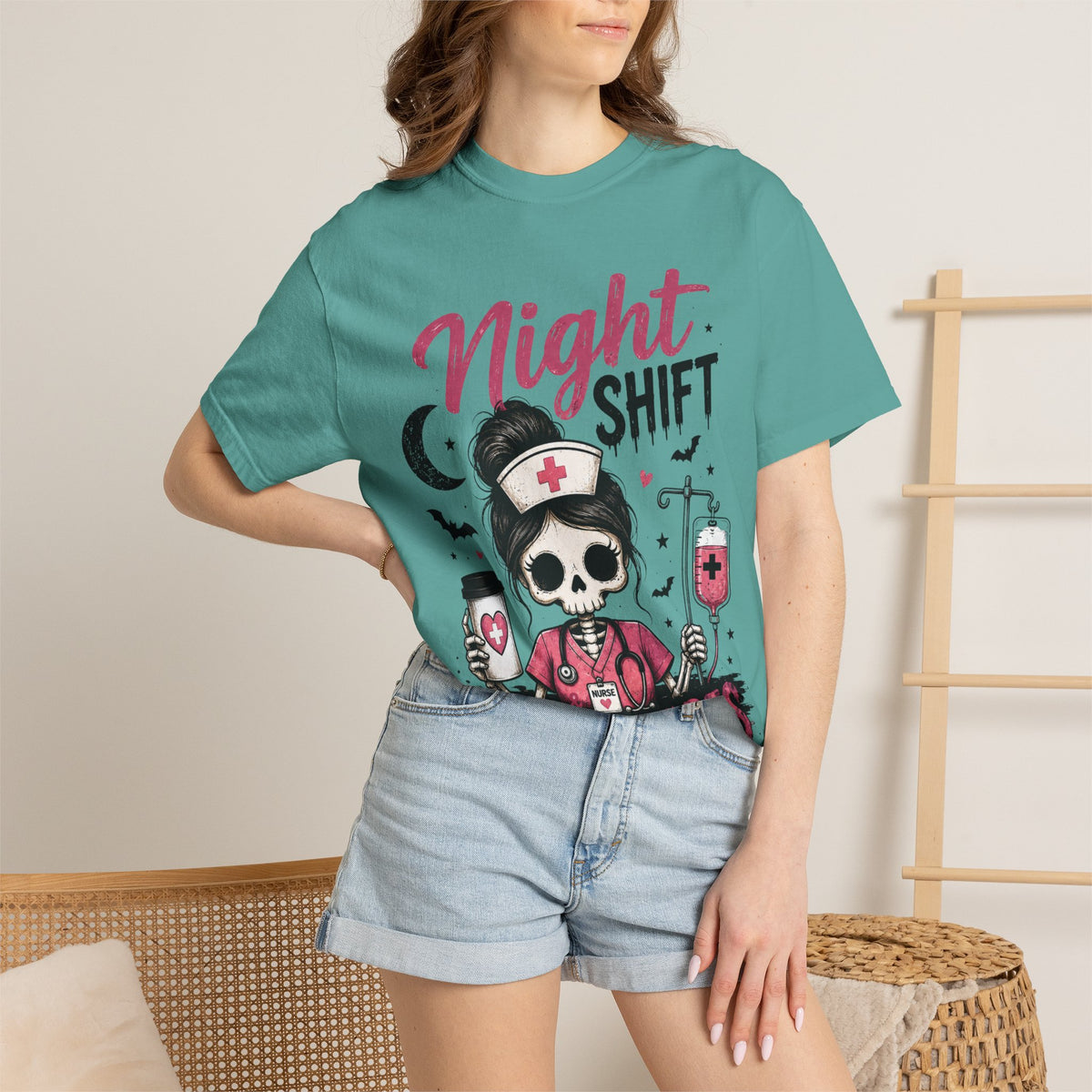 Night Shift Nightmares T-Shirt — Nurse Skull Horror Medical Staff Tee